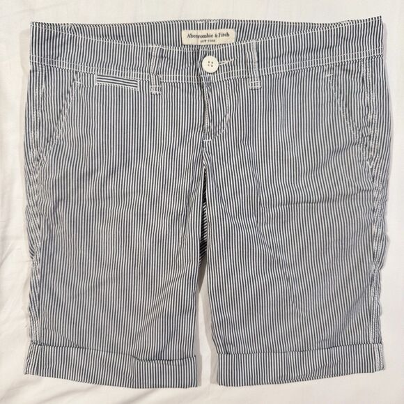 Vintage Y2K Abercrombie & Fitch Blue Wht Stripe Bermuda Shorts Womens 2 Nautical - Picture 3 of 16